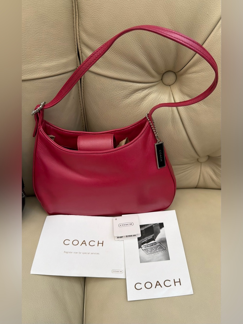 NWT Vintage 2000 Coach Hot Pink Pearlized Napa Leather Mini Hobo Bag 6168 RARE